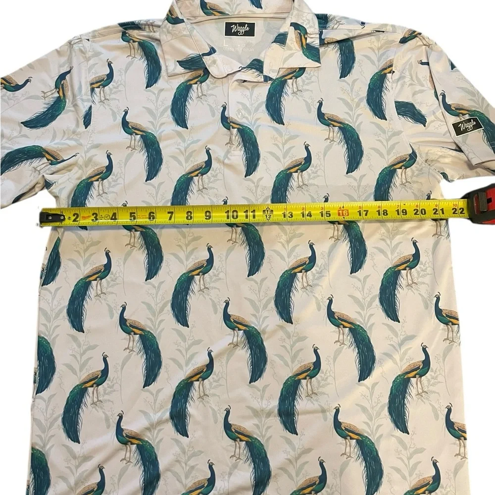 Waggle Men’s large Peacock Print golf Short Sleeve Shirt - Picture 2 of 5